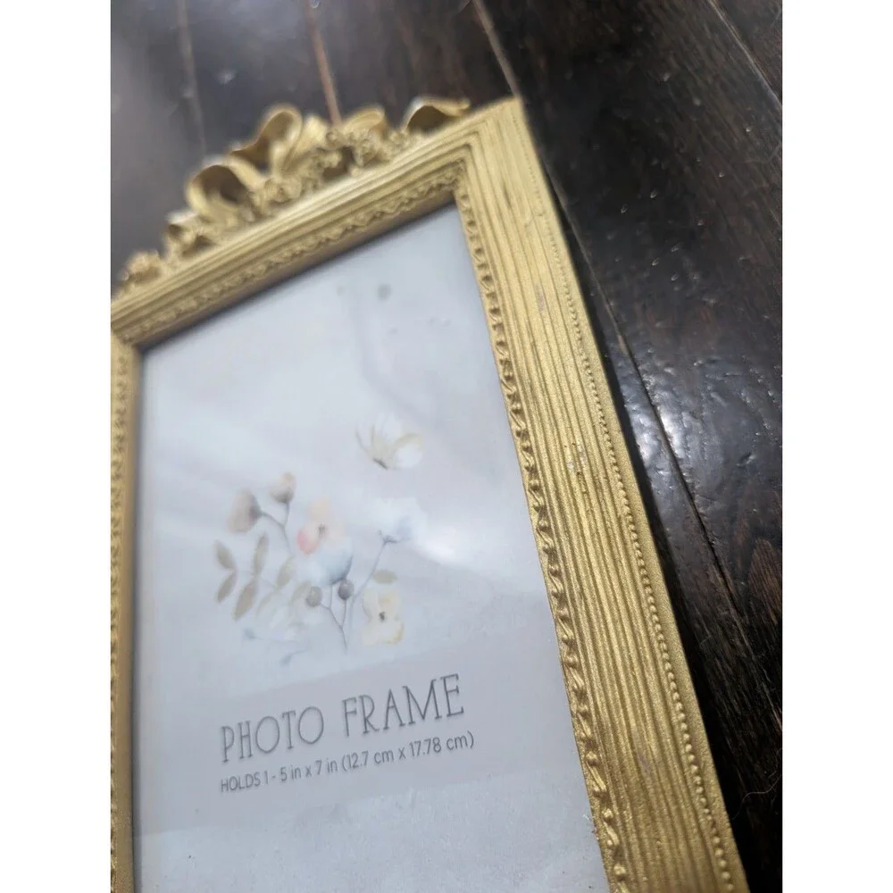 Vintage Inspired Gold Picture Frame Victorian Modern Bow Floral Velvet Back